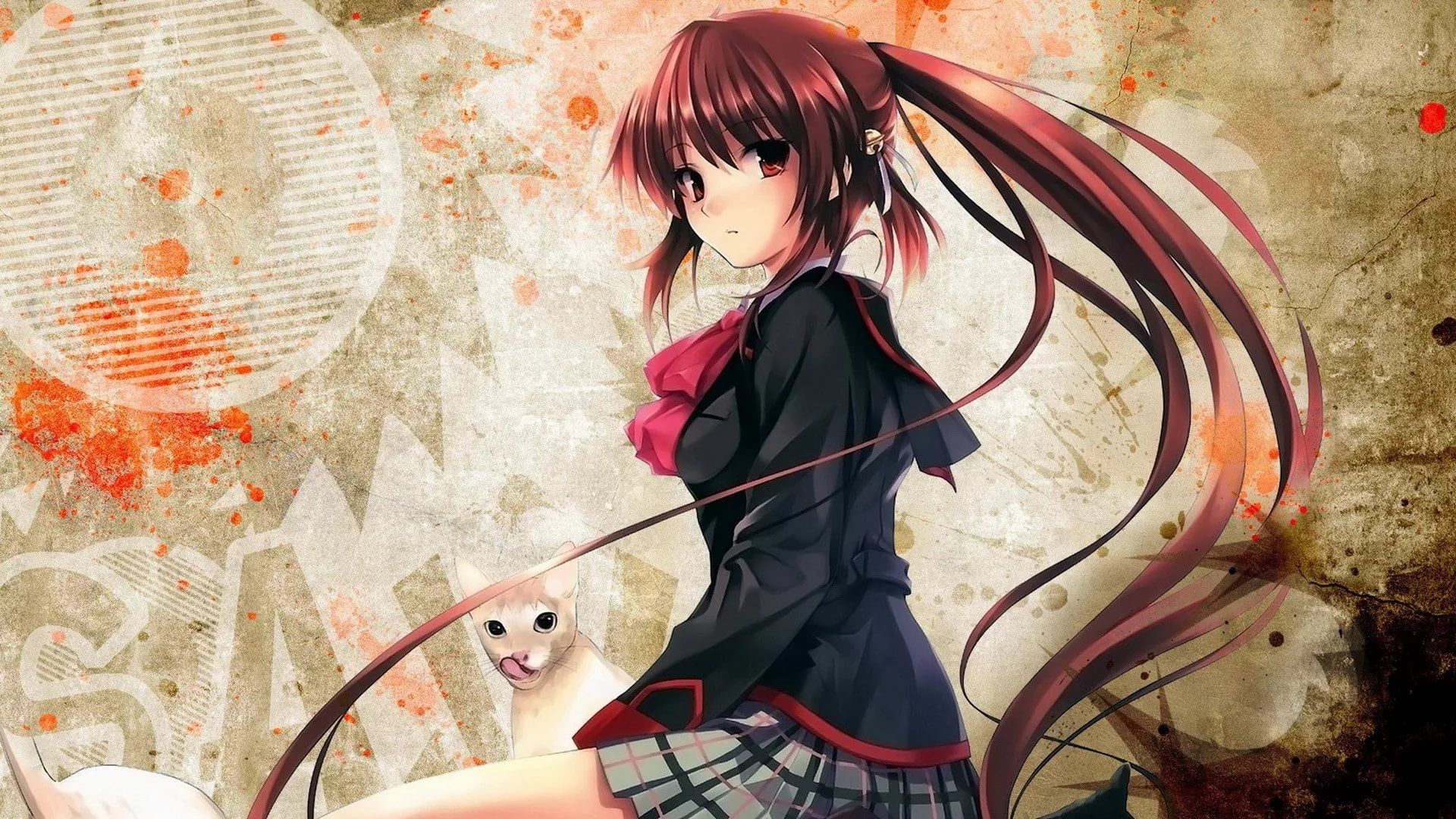 Cute Anime Hd Wallpaper Download - Anime Girl With Cat - HD Wallpaper 