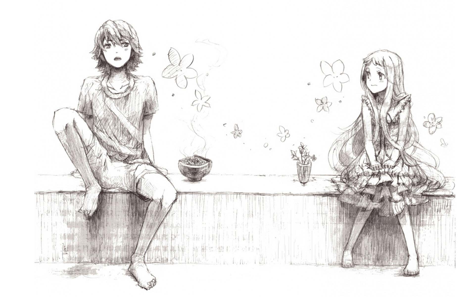 Cute Drawing Wallpaper - Anime Girl Staring At Boy - 1920x1200 Wallpaper -  