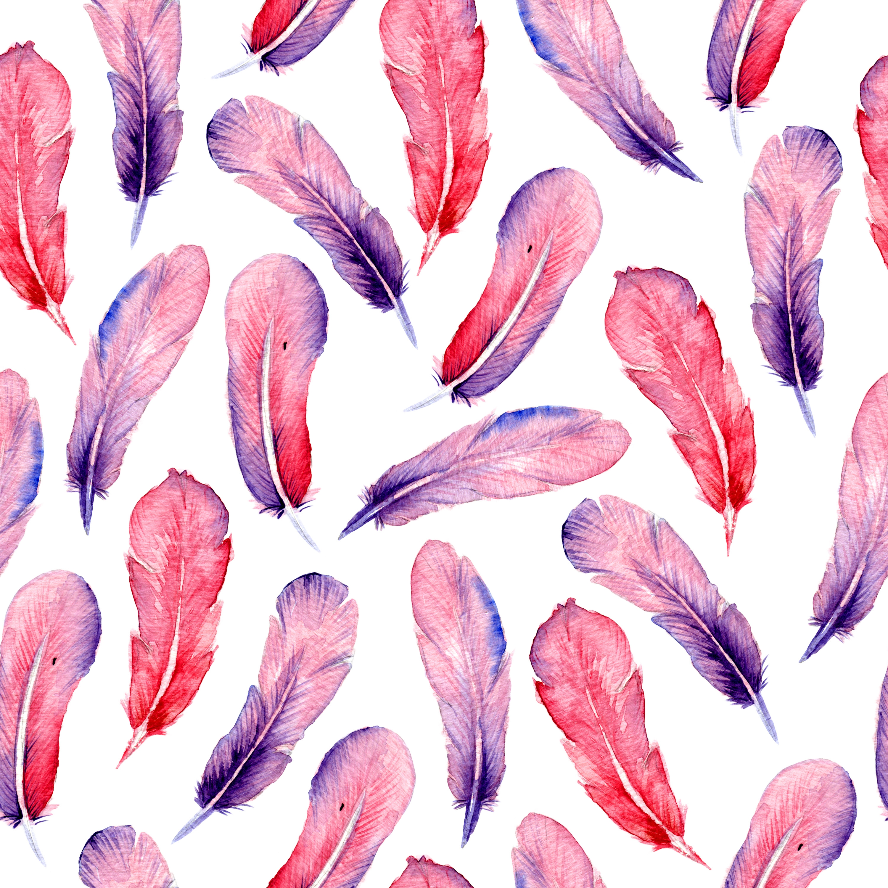 Feather Watercolor Pattern - HD Wallpaper 