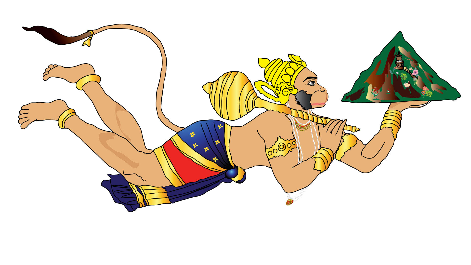 Flying Hanuman With Mountain Cartoon - HD Wallpaper 