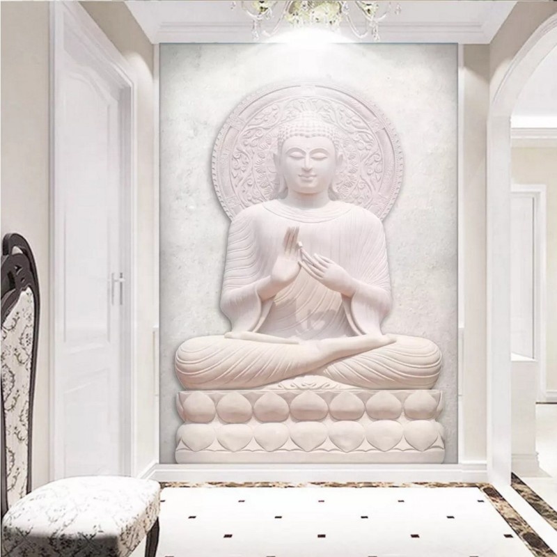 Custom Mural 3d Stereo Embossed Buddha Statue Entrance - Wallpaper - HD Wallpaper 