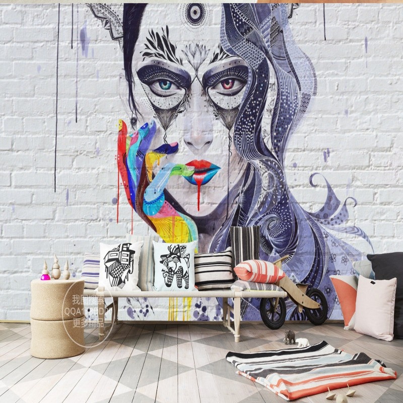 3d Effect Wallpaper Walls Colorful Sexy Beautiful Woman - Graffiti Wall Art Bedroommural - HD Wallpaper 