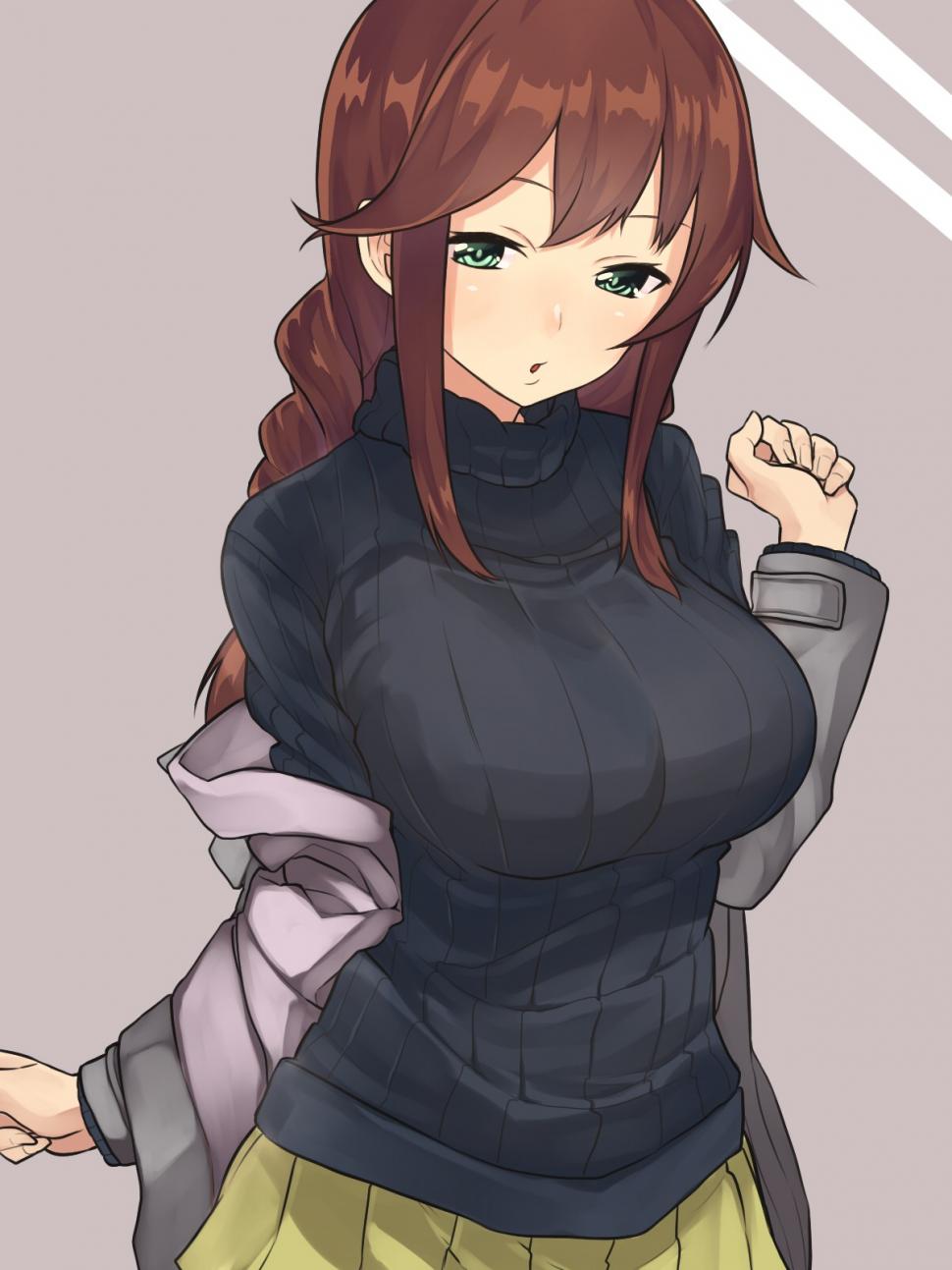 Anime Girls Kantai Collection Anime Sweater Noshiro - Anime Girl Wearing Sweater - HD Wallpaper 