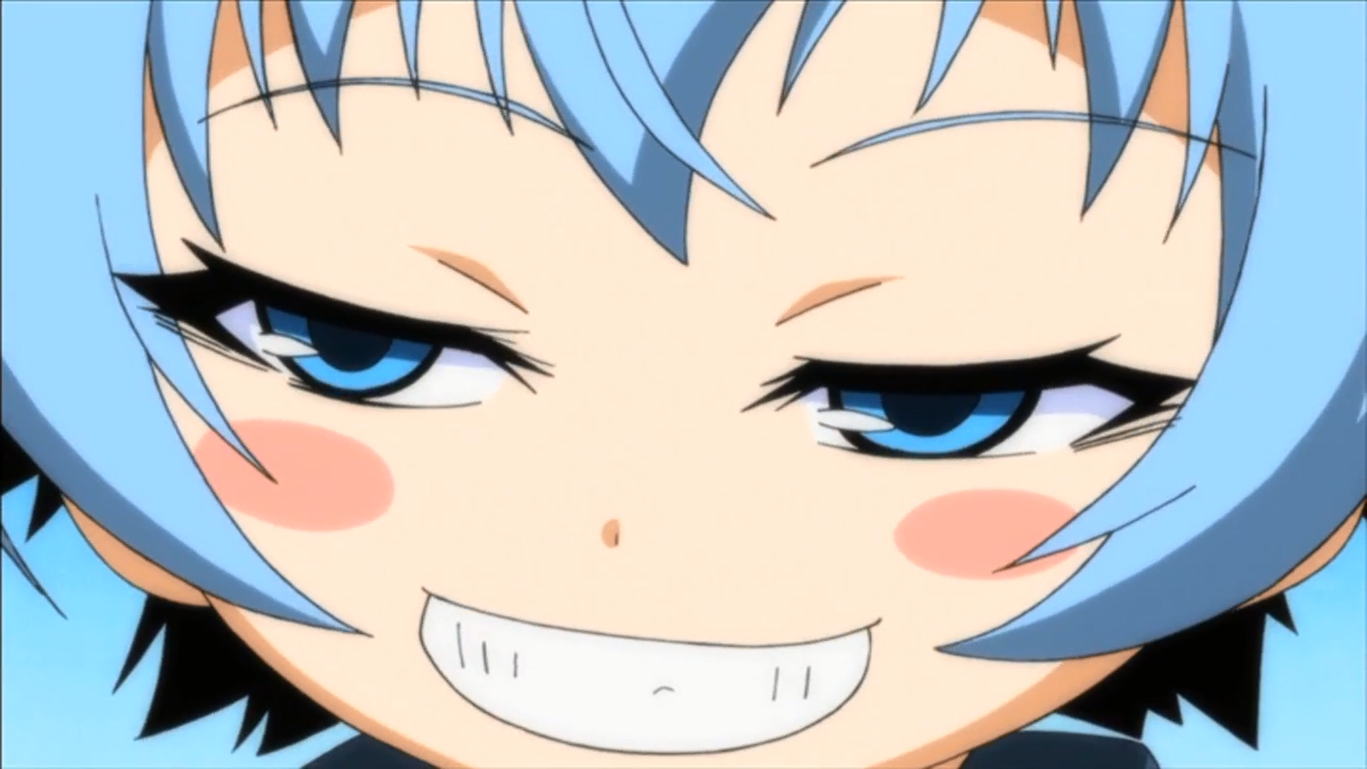 Smirking Blue Haired Anime Girl - wide 7
