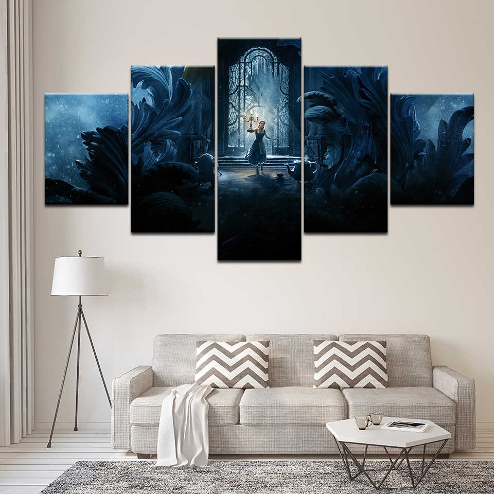 Canvas Painting Movie Beauty And The Beast 5 Pieces - Painting - HD Wallpaper 