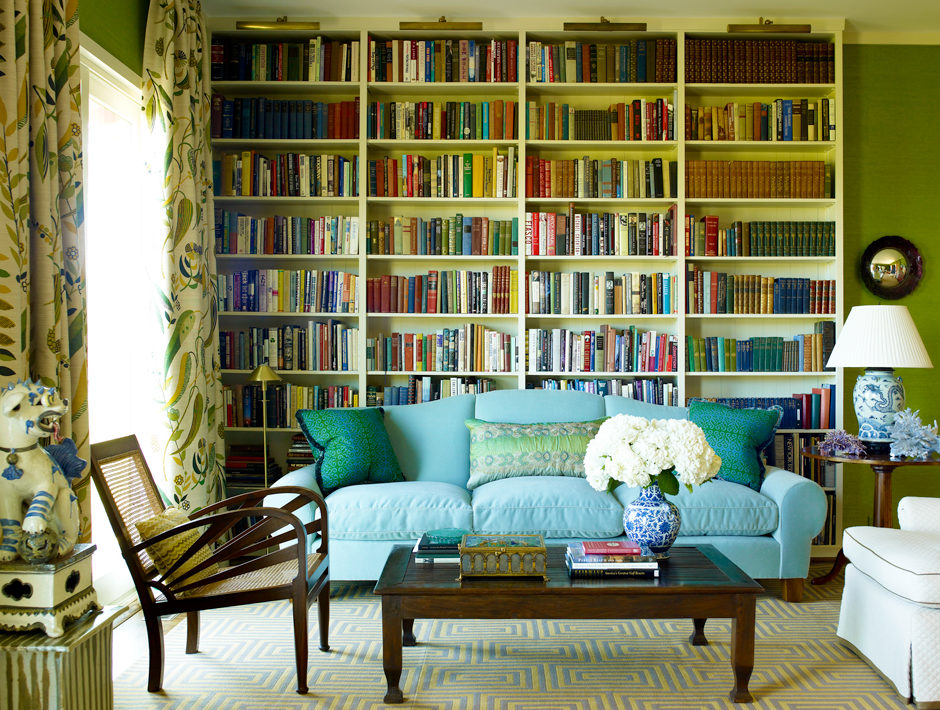 Home Library Blue Green - HD Wallpaper 
