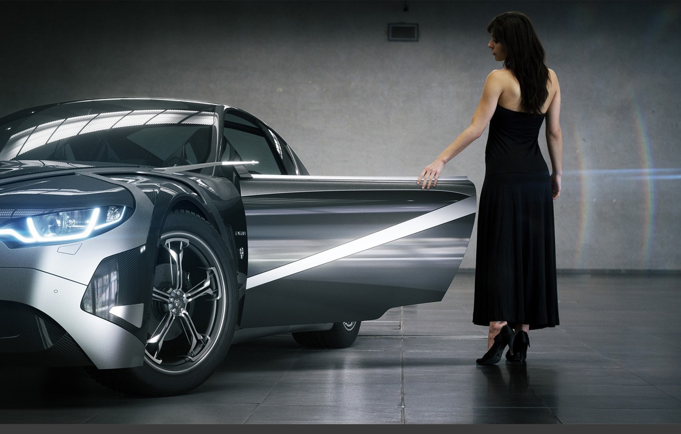 Photo Wallpaper Carbon, Concept Car, Woman, 3d Car, - Concept Car - HD Wallpaper 