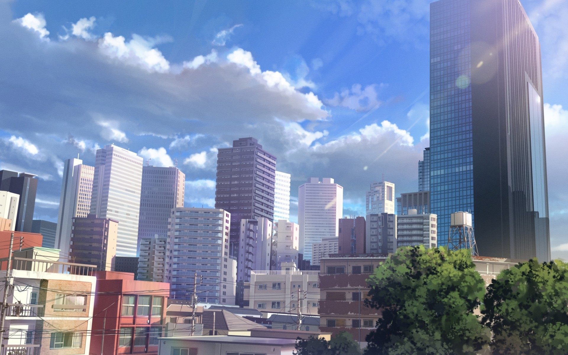 Anime Landscape, City, Buildings, Realistic - City Landscape Anime - HD Wallpaper 