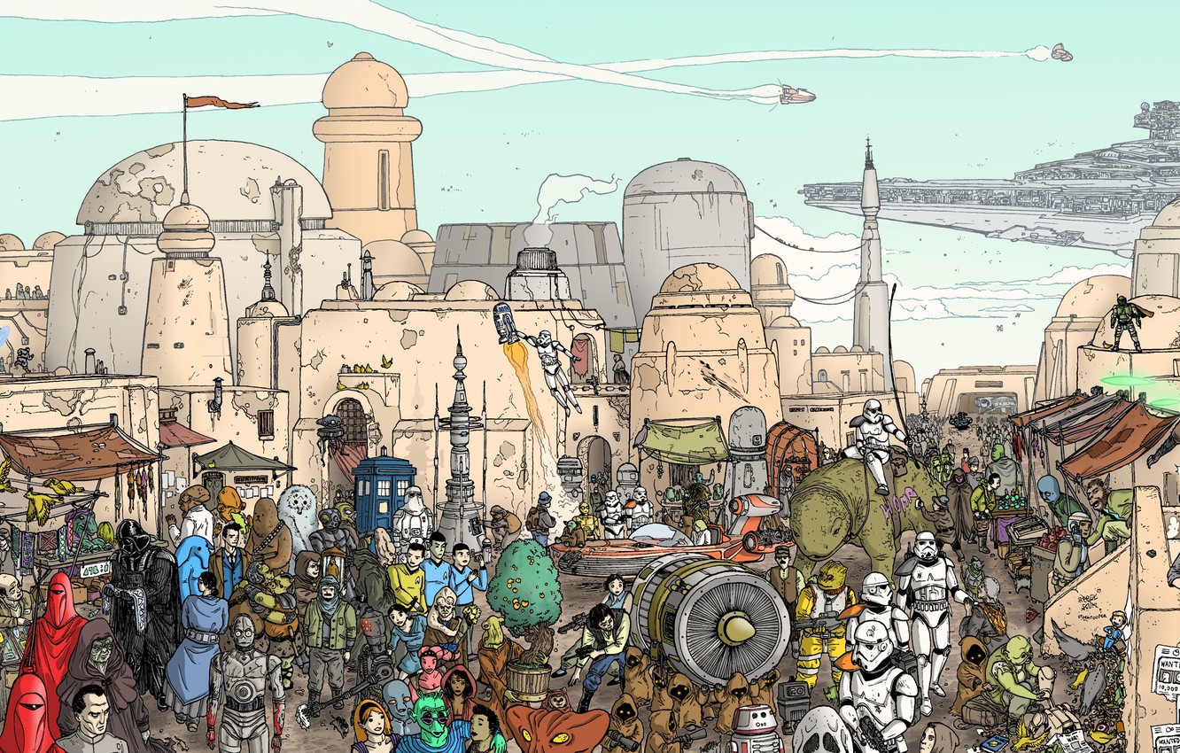 Photo Wallpaper The City, Star Wars, Heroes, City, - Sci Fi Wheres Waldo - HD Wallpaper 