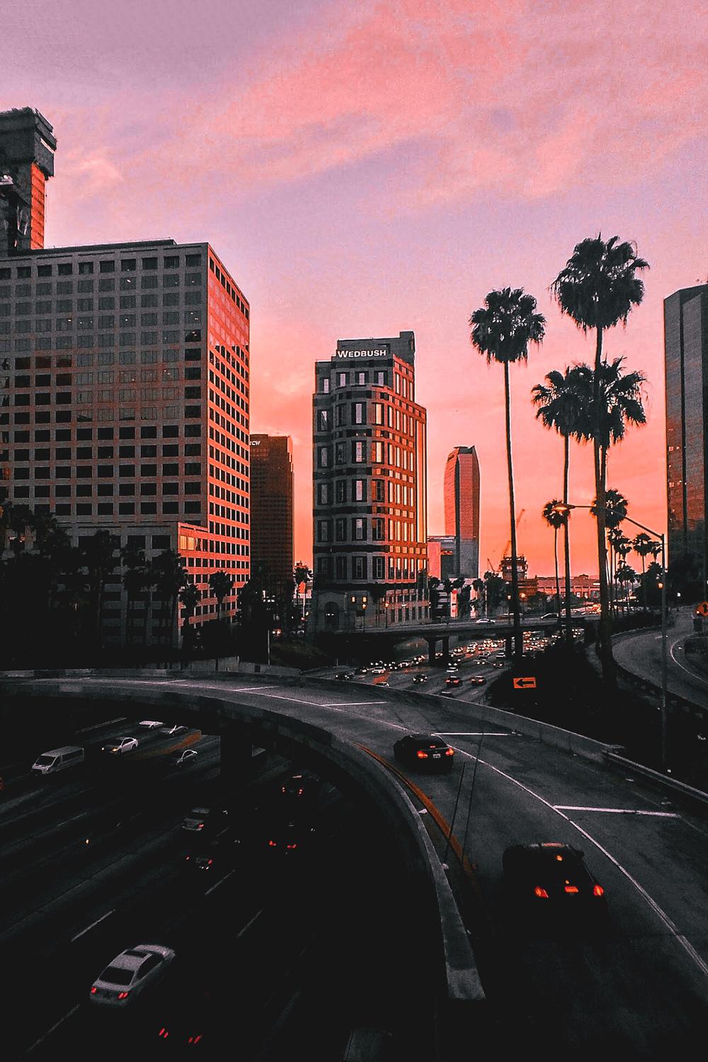 City Sunset Palms Traffic Cars - Los Angeles - HD Wallpaper 