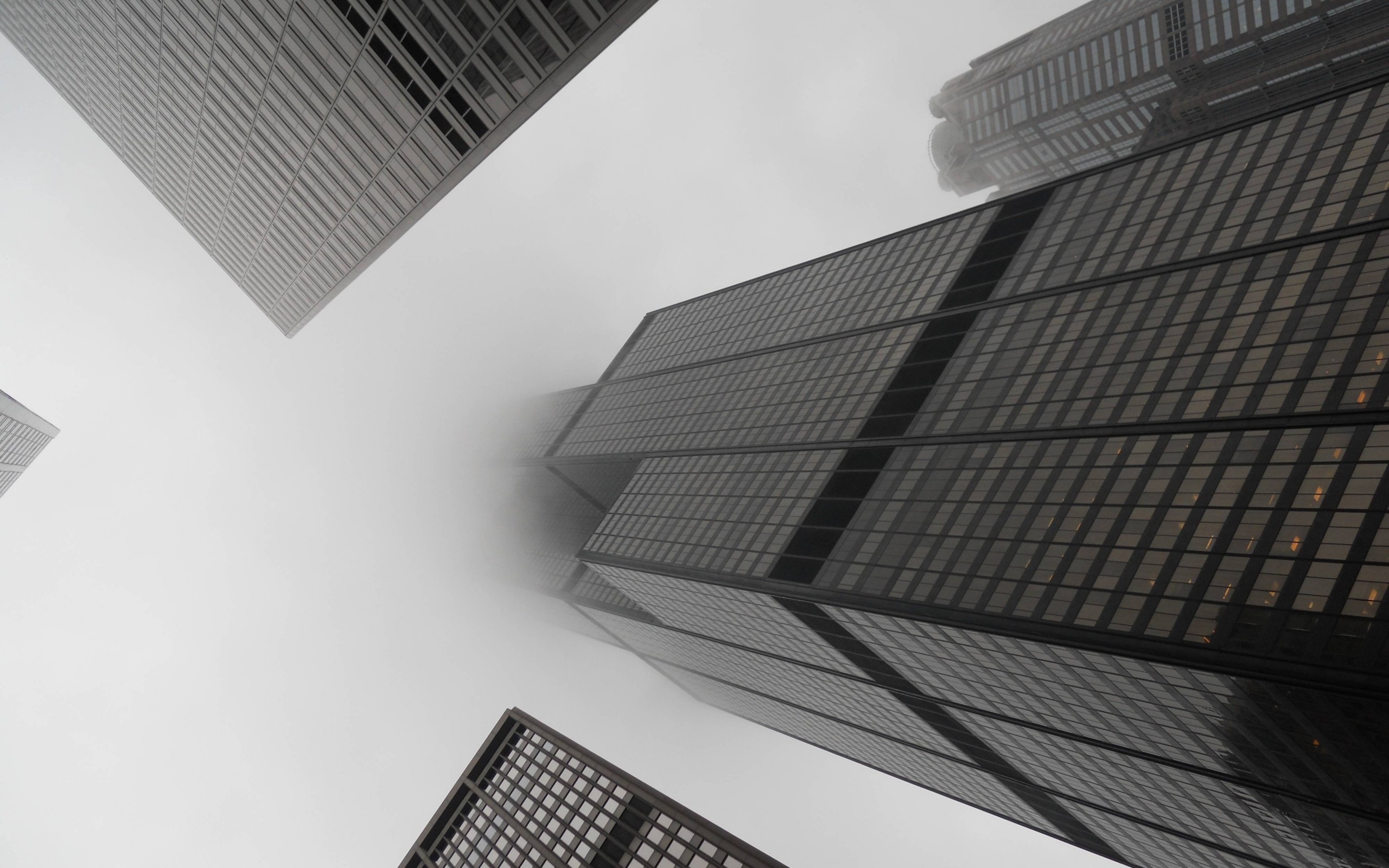 Chicago Skyscrapers Fog Buildings - Black And White Skyscraper 4k - HD Wallpaper 