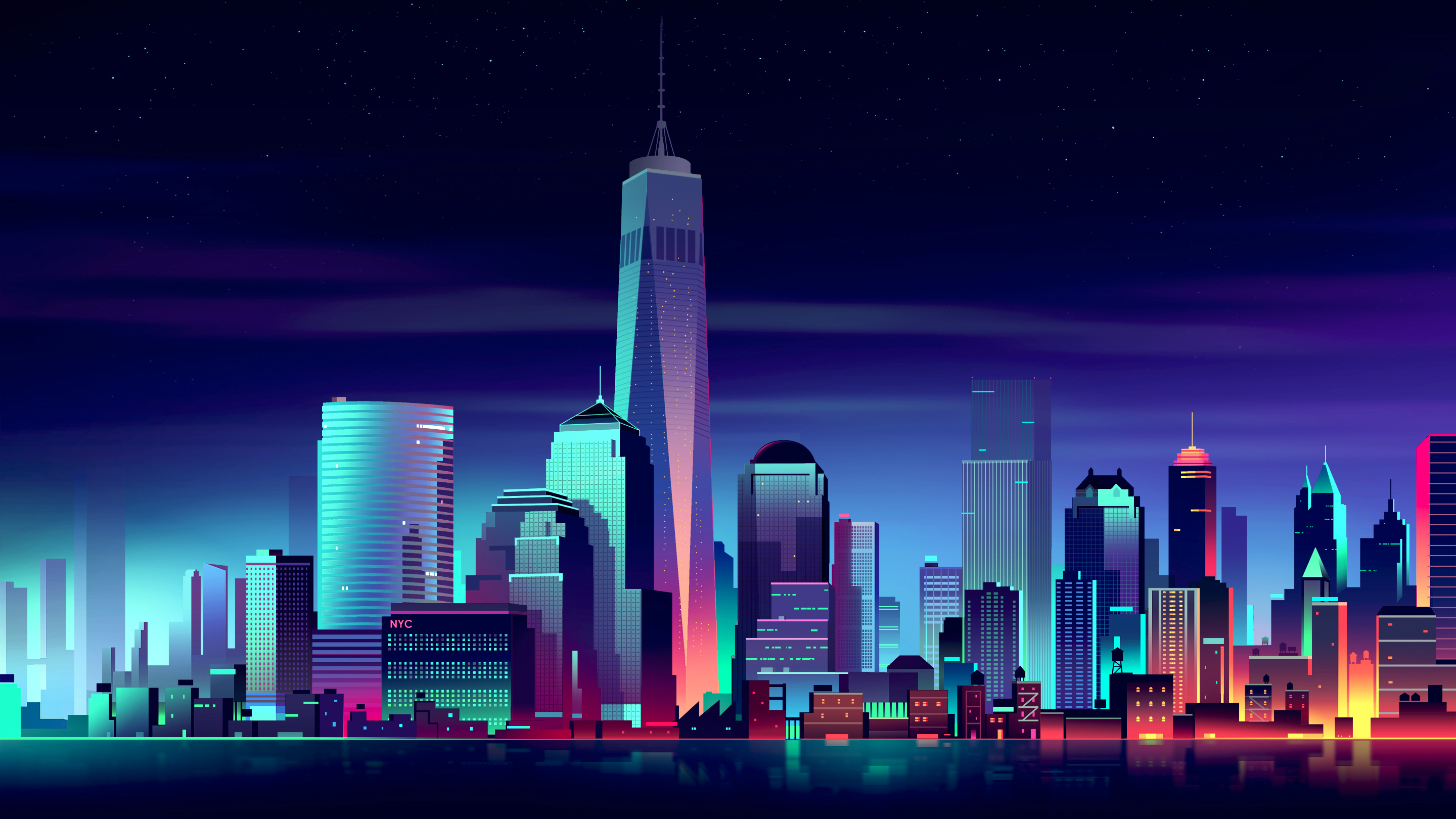 New York City Neon Cityscape Wallpapers - New York City Animated - HD Wallpaper 