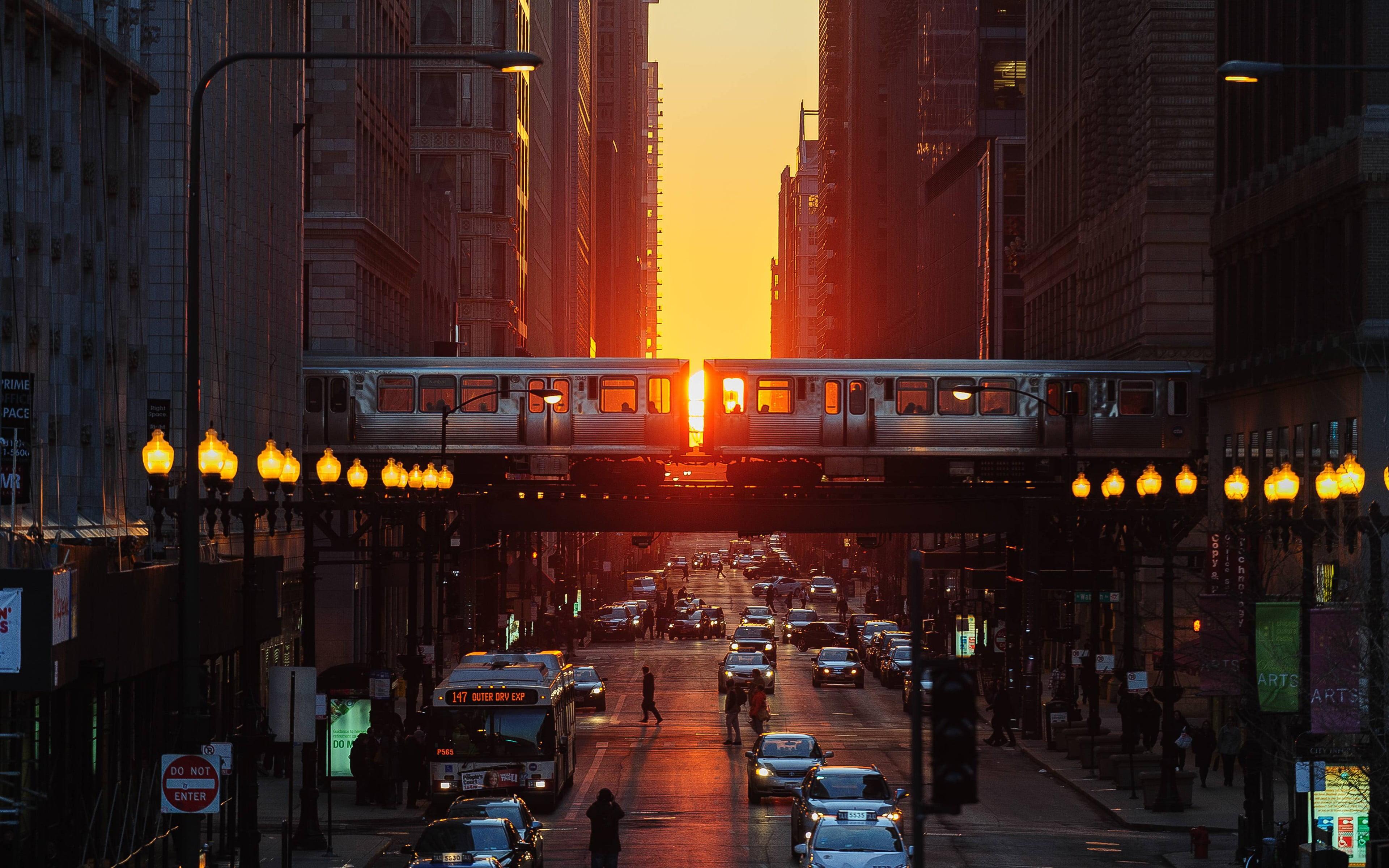 City Sunset Wallpaper - Sunset Chicago - HD Wallpaper 