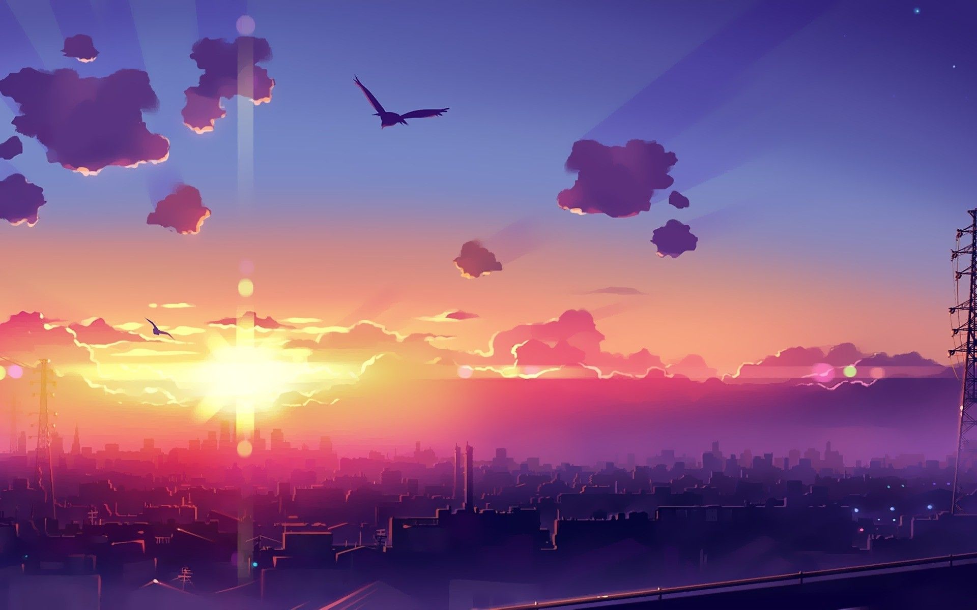 Anime Sunset Background - HD Wallpaper 