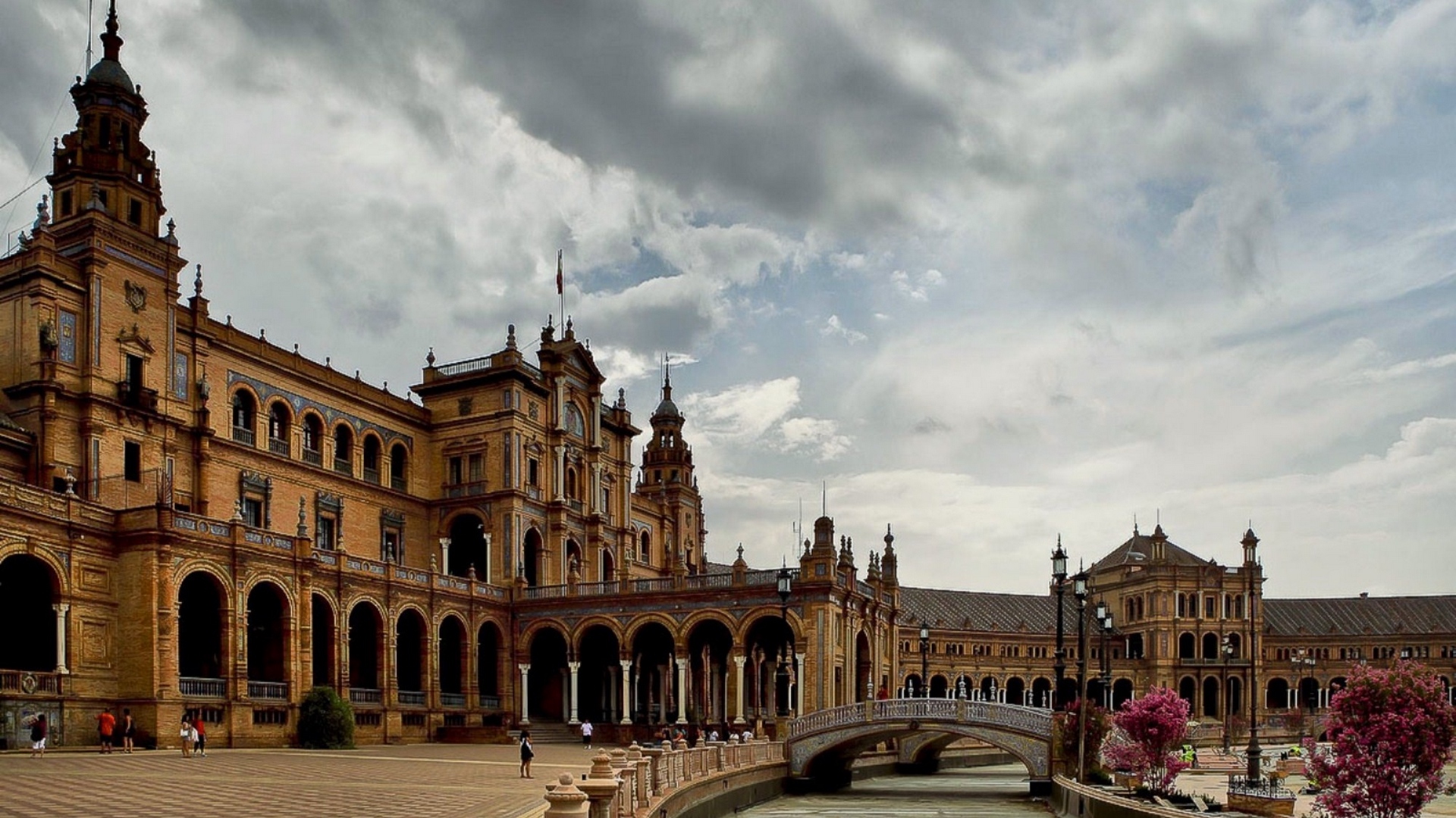 Wallpaper Building, Architecture, River, Beautiful - Plaza De España - HD Wallpaper 