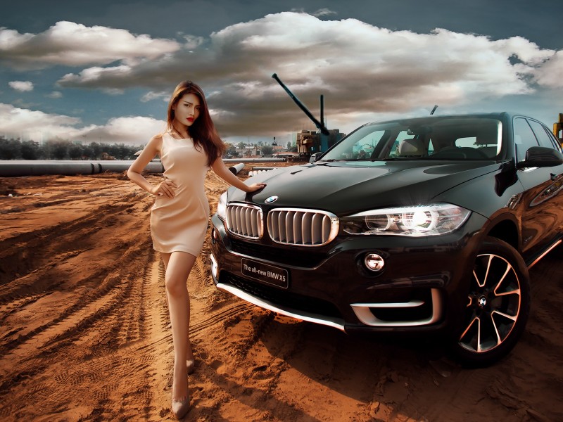 Bmw X5 Brunette Girl - Bmw X5 With Girl - HD Wallpaper 