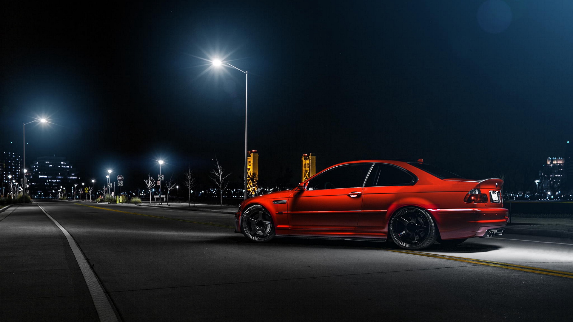 Night View Of Bmw M3 E46 Red - Bmw E46 - HD Wallpaper 