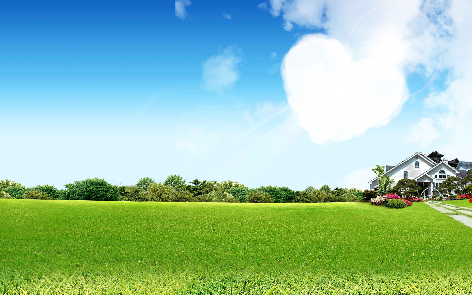 Photoshop Sunny Summer Landscape Wallpaper - Background Art - HD Wallpaper 