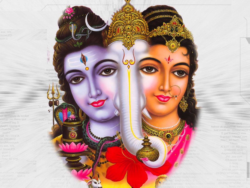 Drawing Of Shiv Parvati And Ganesh - HD Wallpaper 