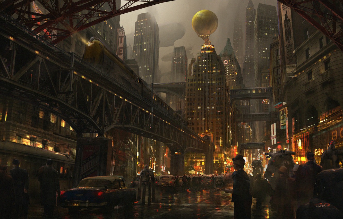 Photo Wallpaper City, Art, Landscape, Urban, Street, - Concept Art Dieselpunk City - HD Wallpaper 