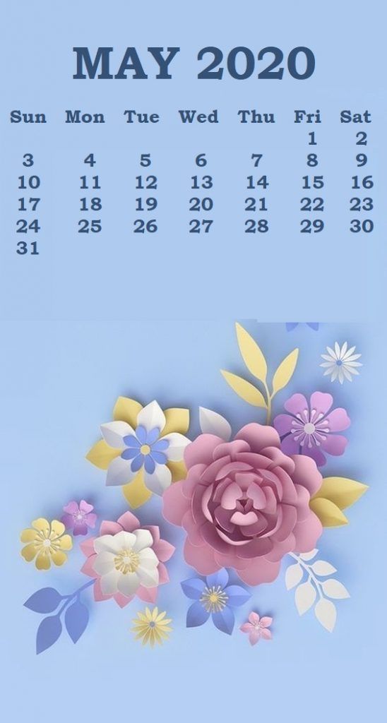 Cute May 2020 Calendar Floral Wall Calendar - Paper Flower Wallpaper Iphone - HD Wallpaper 
