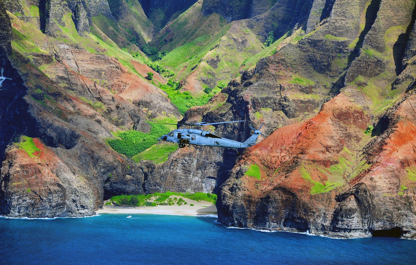 Photo Wallpaper Flight, Landscape, Helicopter, Military - Cliff - HD Wallpaper 