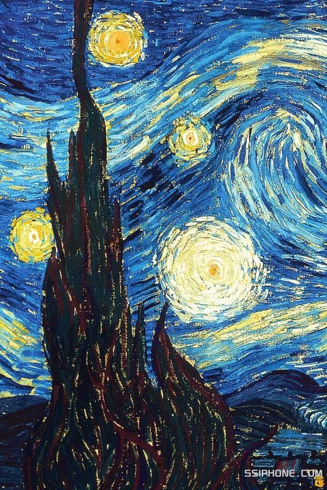 Starry Night Van Gogh Wallpaper Iphone - HD Wallpaper 
