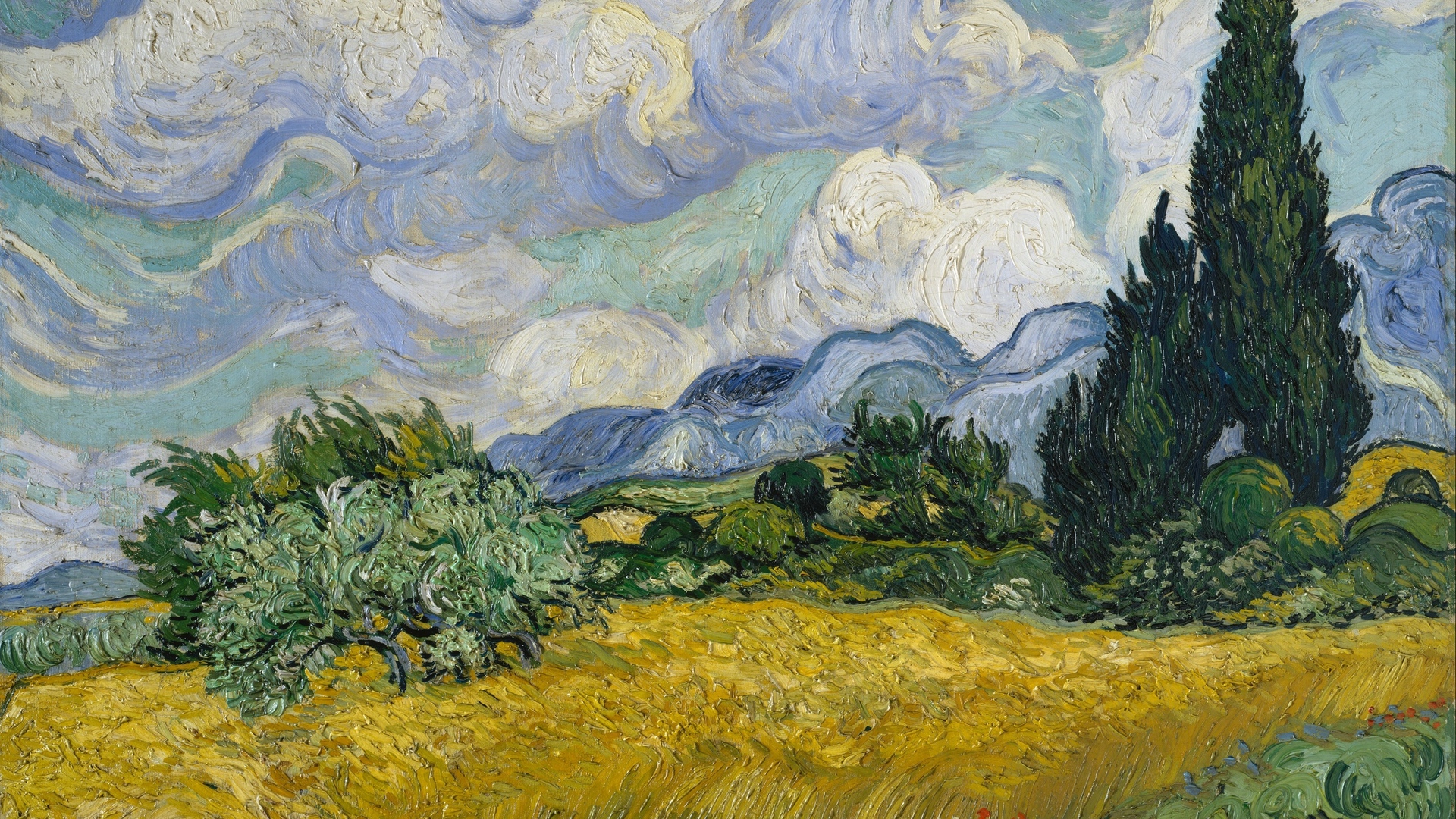 Wallpaper Vincent Van Gogh, Wheat Field With Cypresses, - Wheat Field With Cypresses - HD Wallpaper 