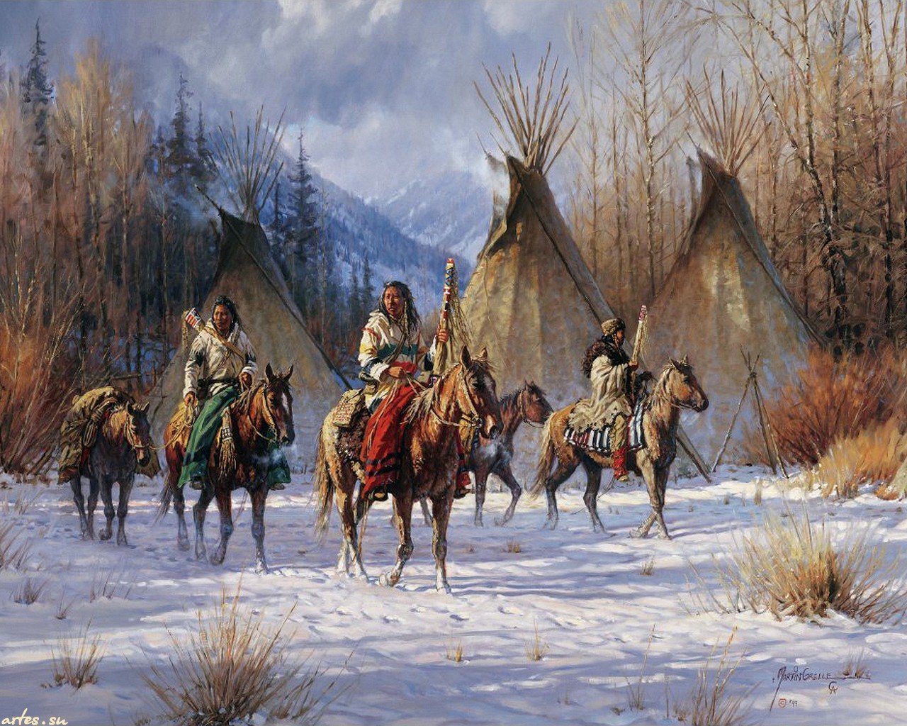 Awesome Native American Free Wallpaper Id - Native American Winter Paintings - HD Wallpaper 