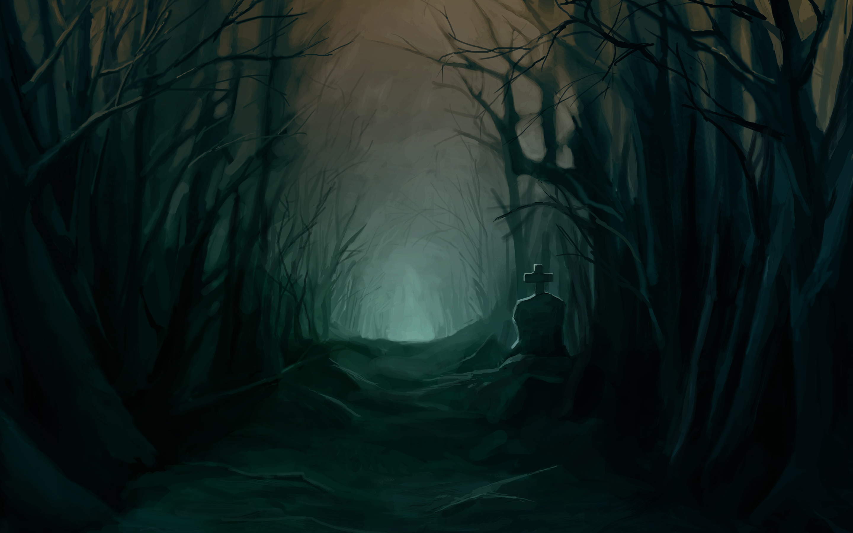 Creepy Landscape Wallpapers For Android Forest, Scary - Dark Forest Background Cartoon - HD Wallpaper 