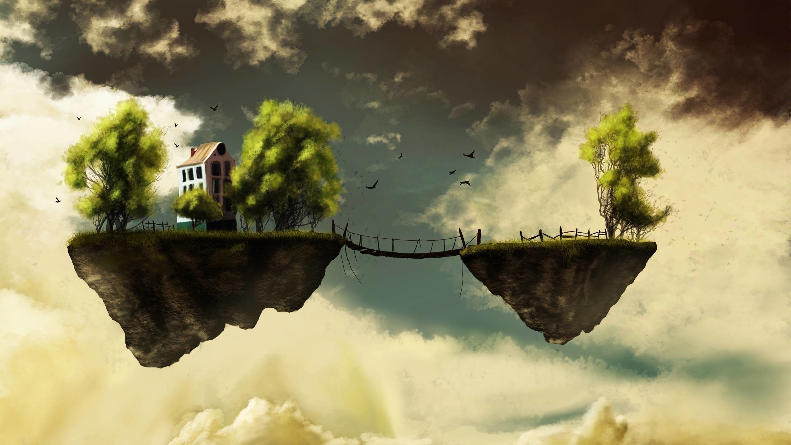 Data Src Trippy Landscape Wallpaper For Andro - Floating Island With Bridge - HD Wallpaper 