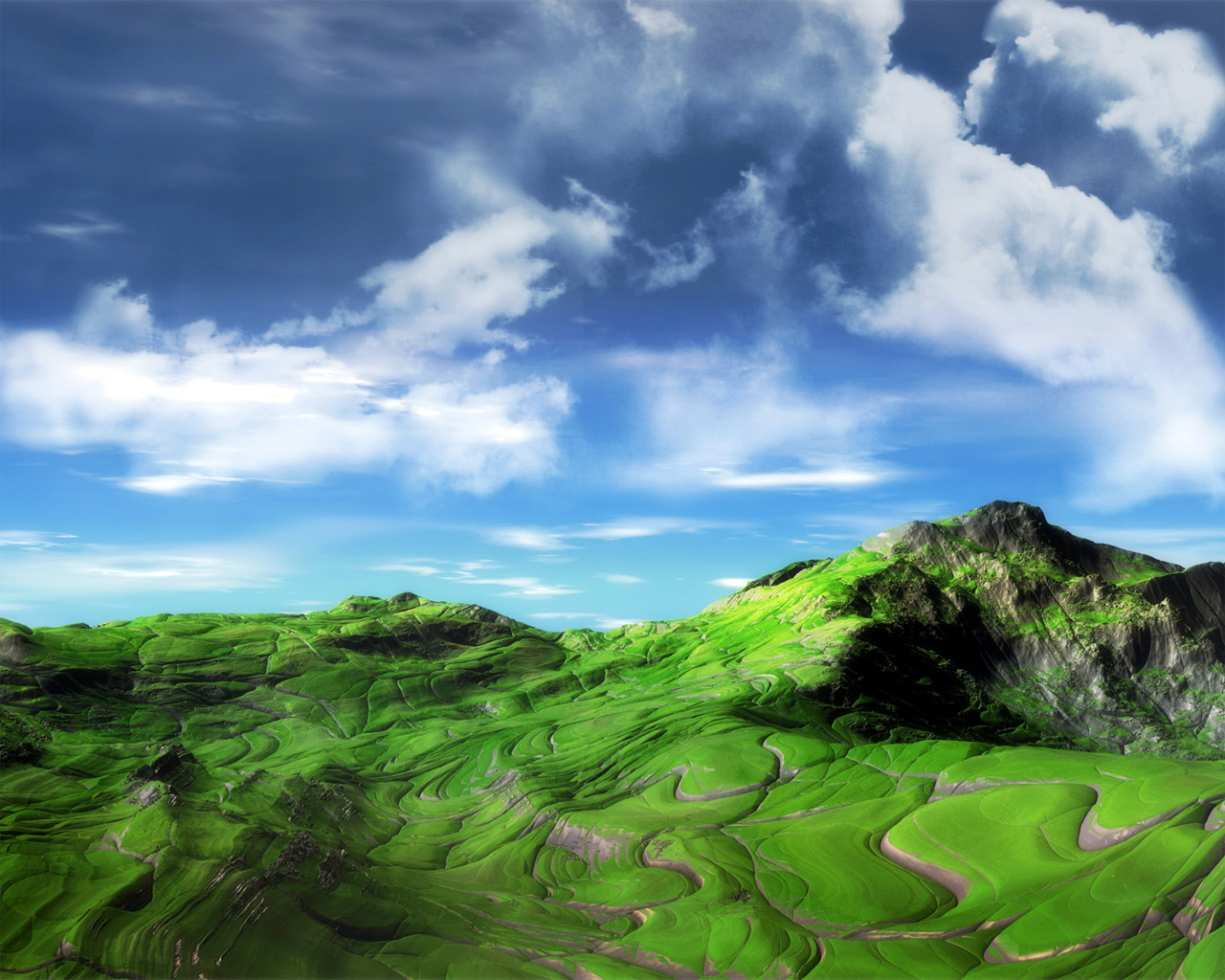 Digital Cg Landscape Wallpapers 1024*768 No - Green Hills Fantasy Art - HD Wallpaper 