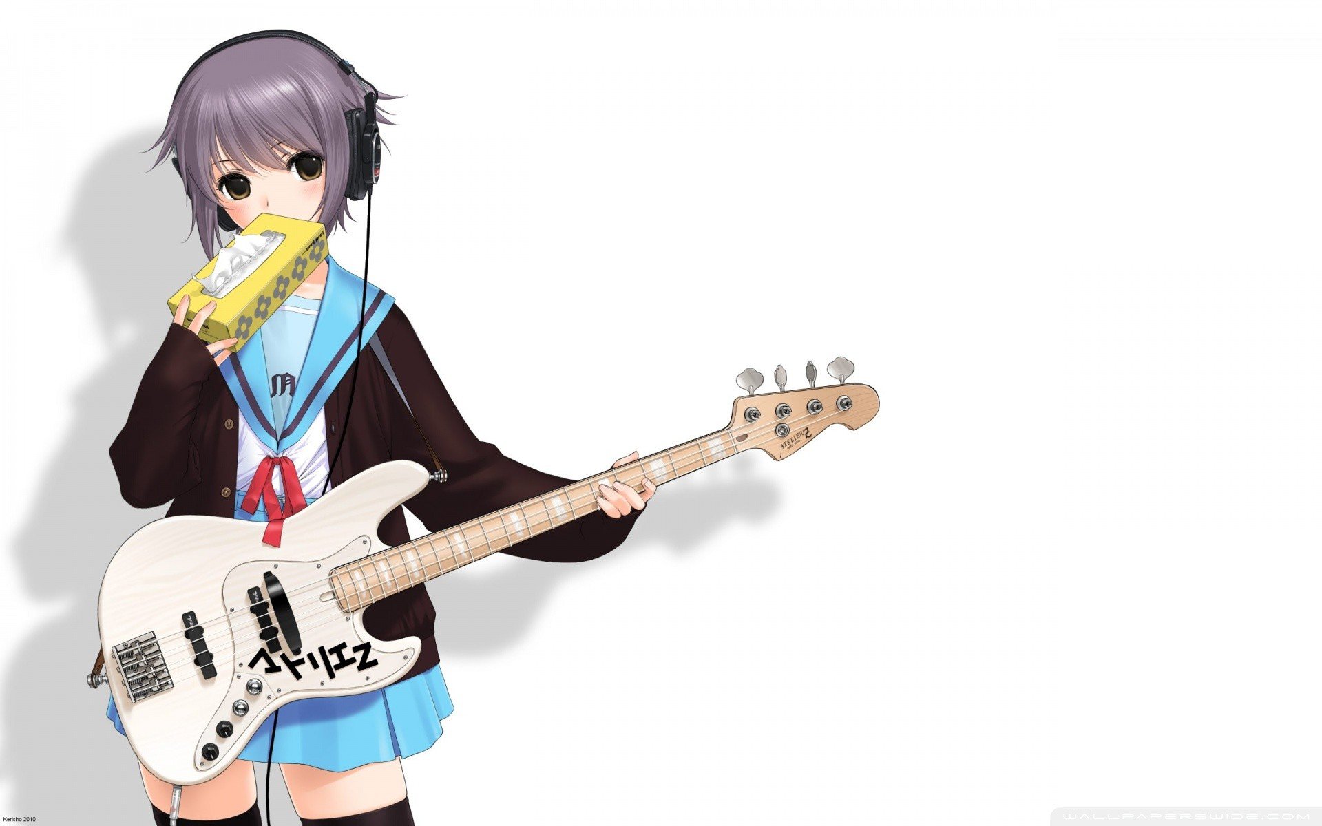 Anime Girl With Guitar And Headphones - HD Wallpaper 