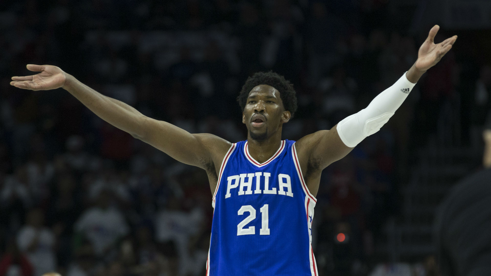 Joel Embiid Hands Up - HD Wallpaper 