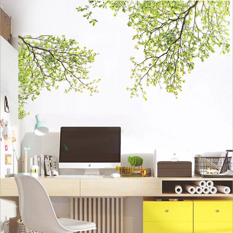 Green Leaves Tree Branch Flowers Wall Stickers Home - Vinilos Pared Ramas - HD Wallpaper 