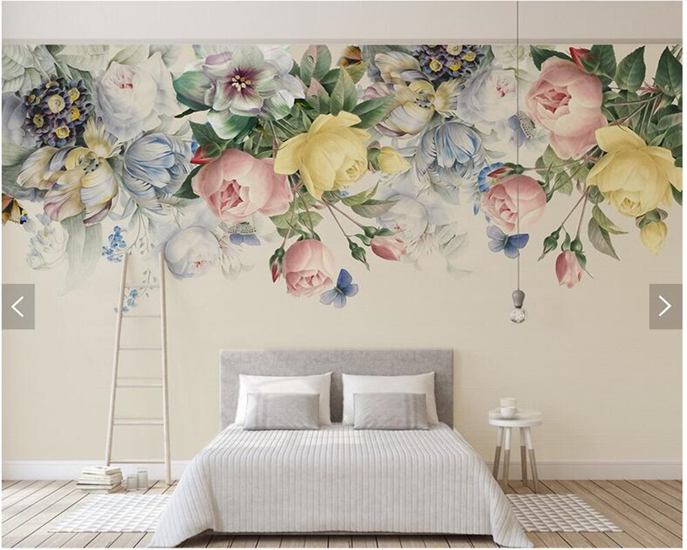 Custom 3d Wallpaper Flower, Rose Oil Painting Murals - Flower Murals For Walls - HD Wallpaper 