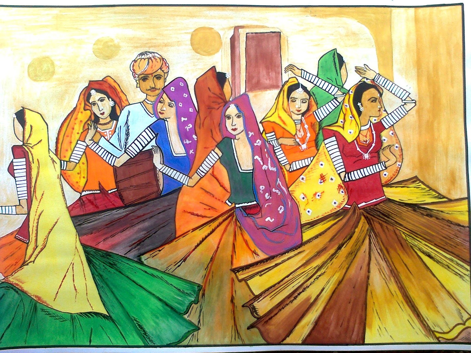 Rajasthani Folk Dance Paintings - HD Wallpaper 