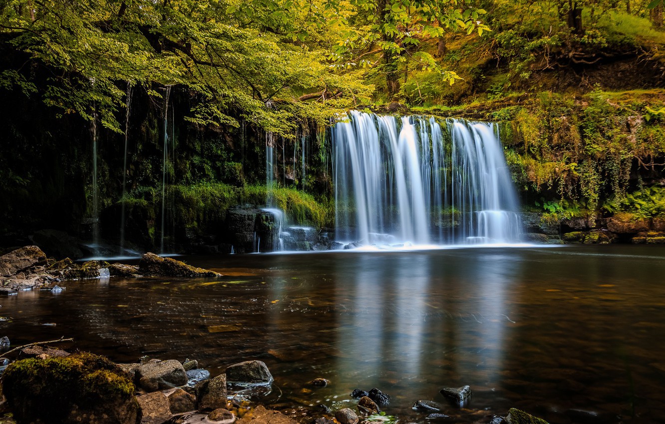 Photo Wallpaper Forest, Trees, Nature, Waterfall - Фон Рабочего Стола Водопад Природа - HD Wallpaper 