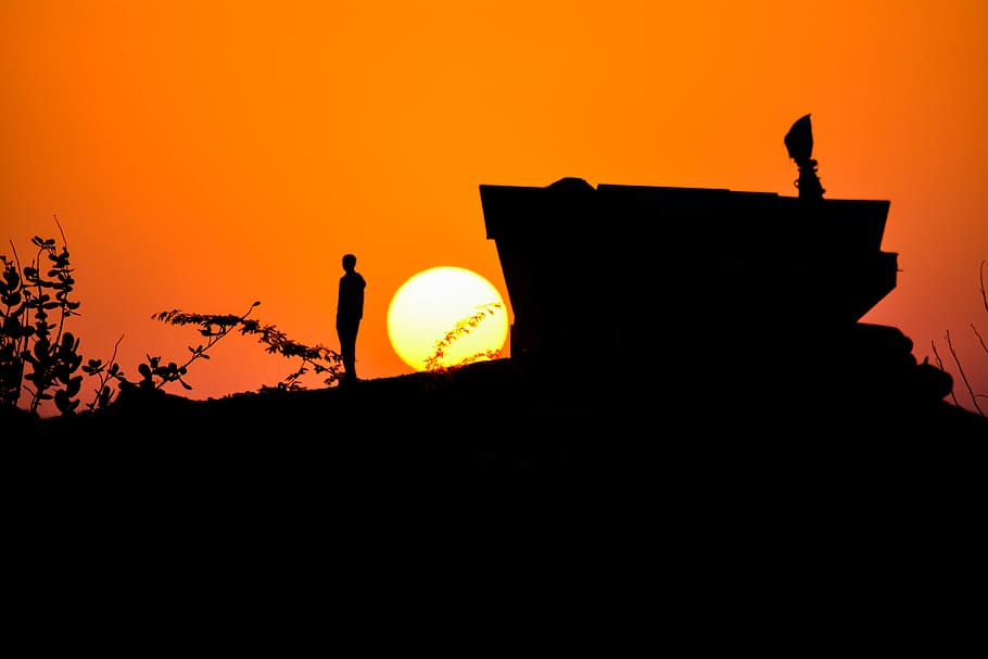 Jaisalmer, India, Rajasthan, Silhouette, Desert, Thinker, - Sunset - HD Wallpaper 