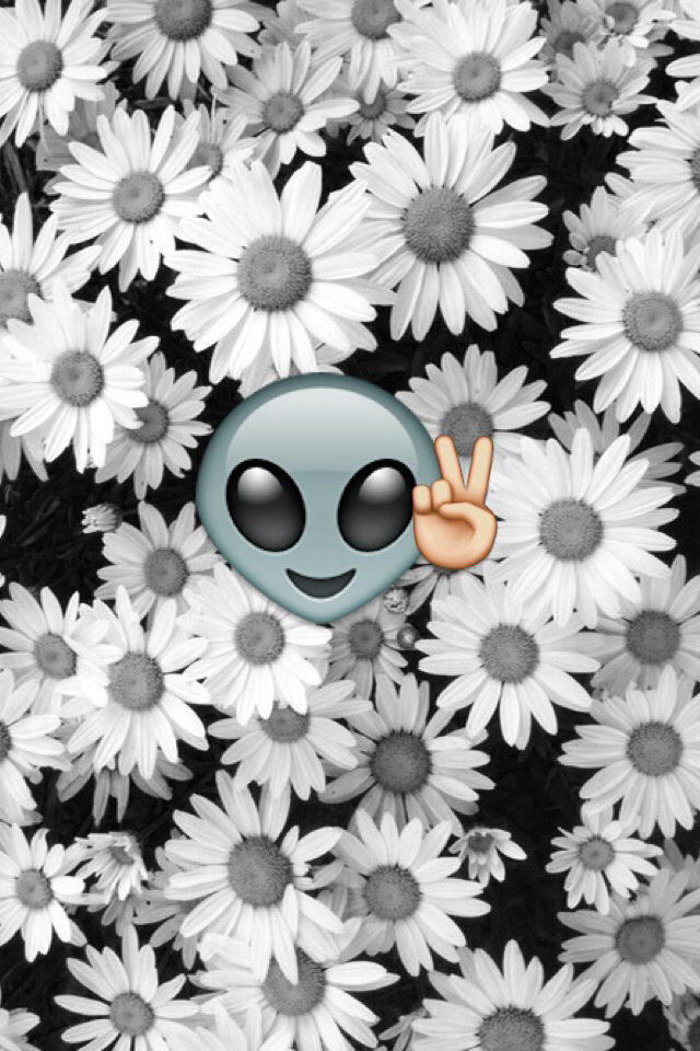 Alien, Emoji, And Flowers Image - Lock Screen Wallpaper Emoji - HD Wallpaper 
