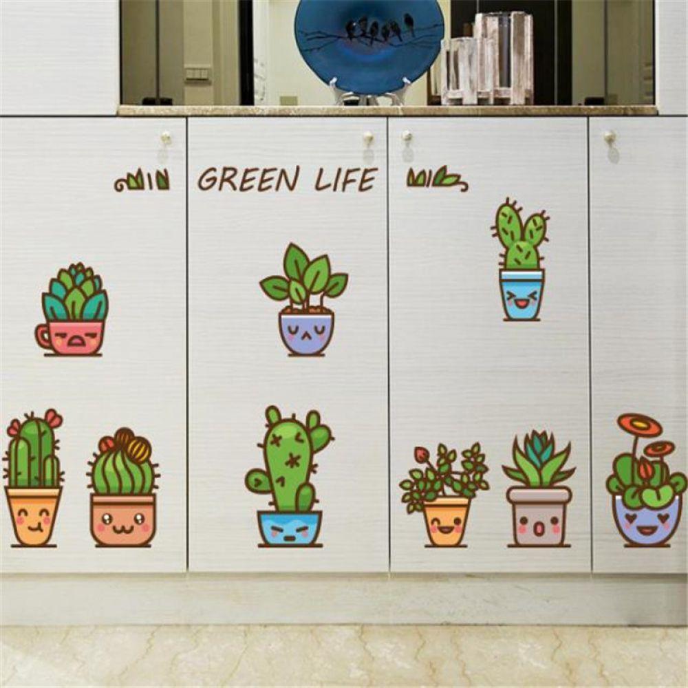 3d Pvc Wallpaper Sticker Green Potted Emoji Tree Self-adhesive - Wall Decal - HD Wallpaper 