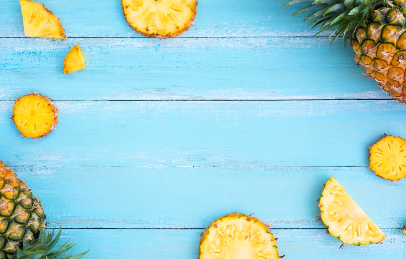 Photo Wallpaper Fruit, Pineapple, Fresh, Wood, Slices, - Fresh Pineapple - HD Wallpaper 