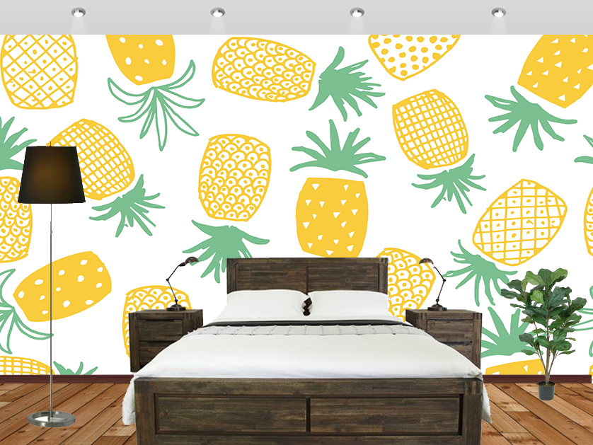 Pineapples Art Vintage Style Bedroom - Wallpaper - HD Wallpaper 