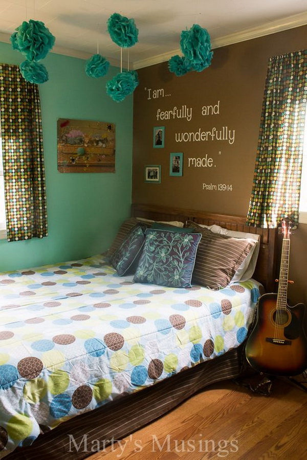 Teenage Girls Room With Inspirational Scripture Wall - Turquoise And Brown Walls - HD Wallpaper 