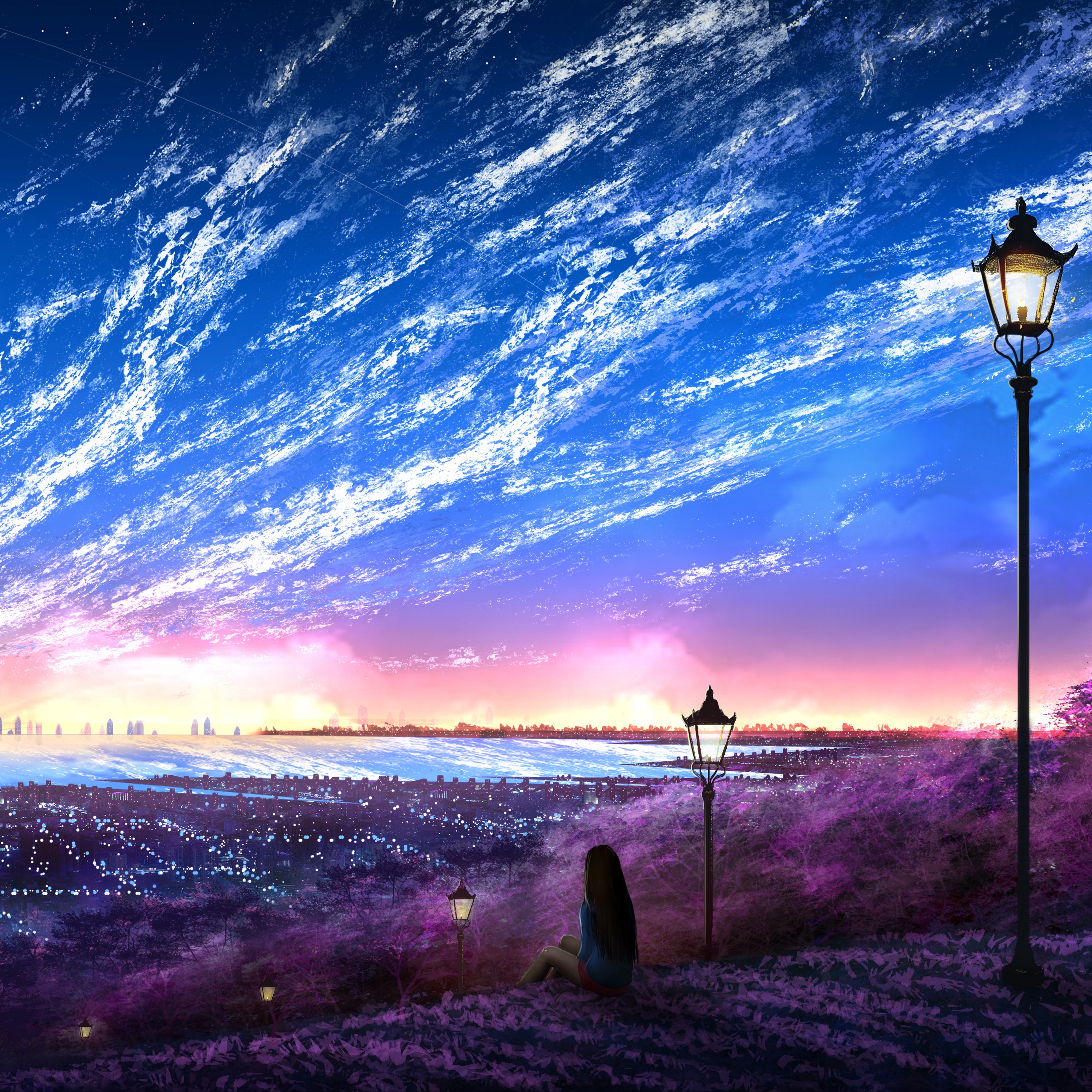 Wallpaper Girl, Solitude, Art, Loneliness, Evening - Anime View Wallpaper Hd - HD Wallpaper 
