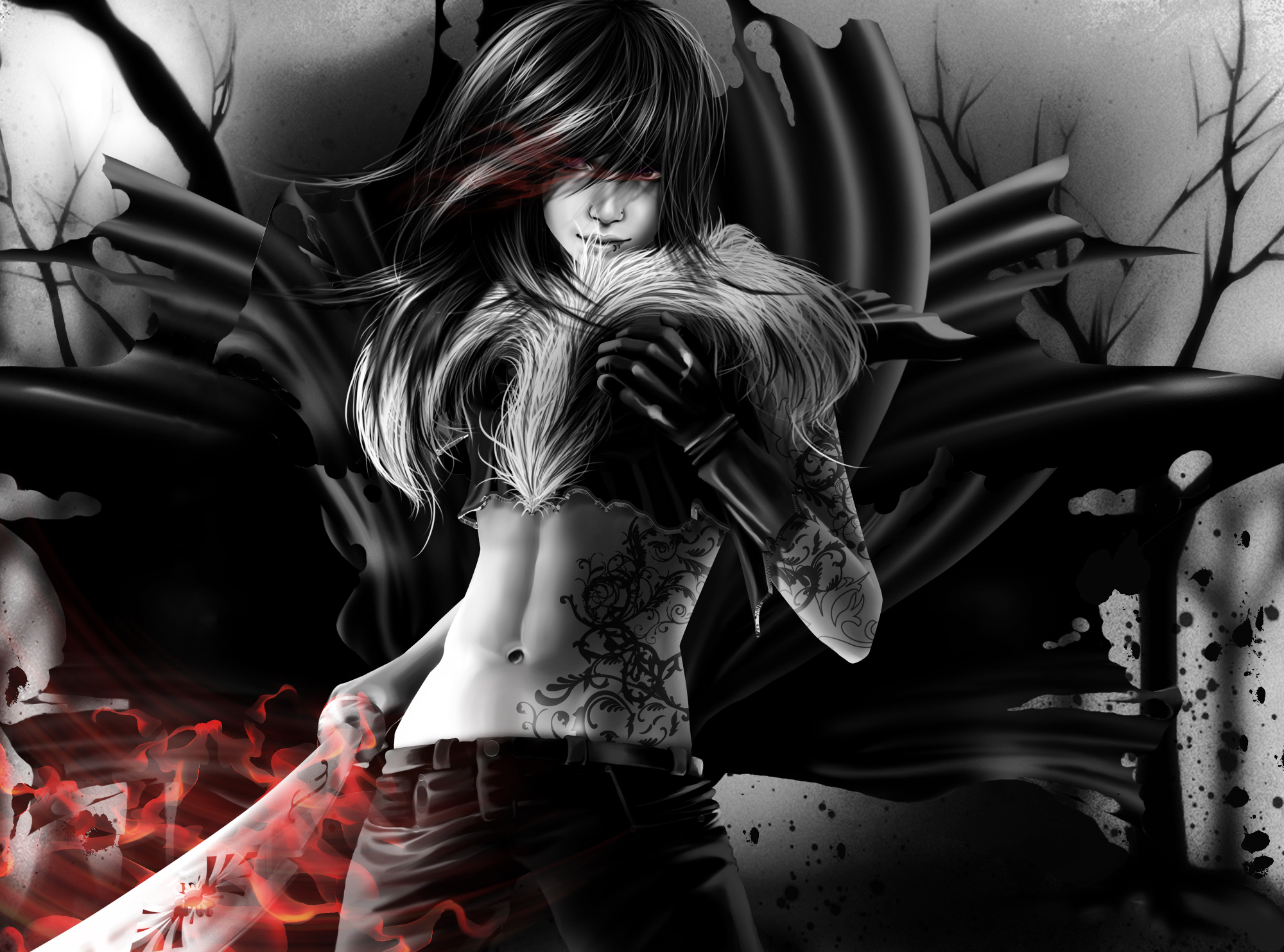 Hot Anime Girl Tattoo Wallpaper - Anime Vampire With Sword - HD Wallpaper 