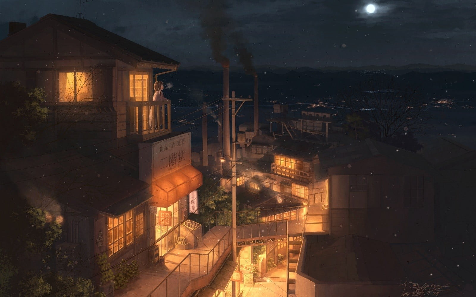 Anime Night City Girl - HD Wallpaper 