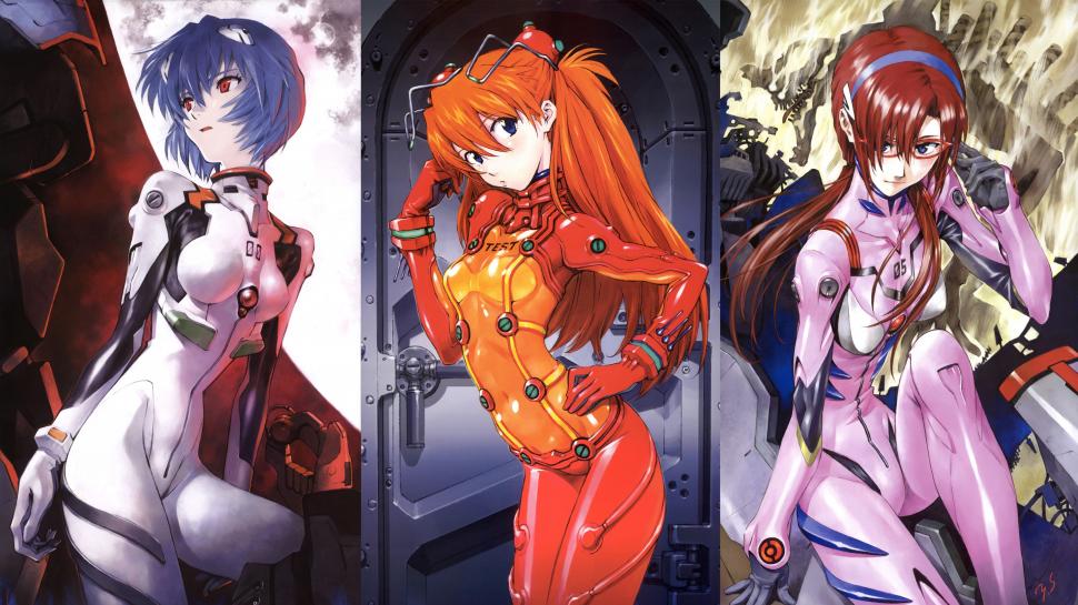 Neon Genesis Evangelion, Three Beautiful Anime Girls - Evangelion Asuka Wallpaper Hd - HD Wallpaper 