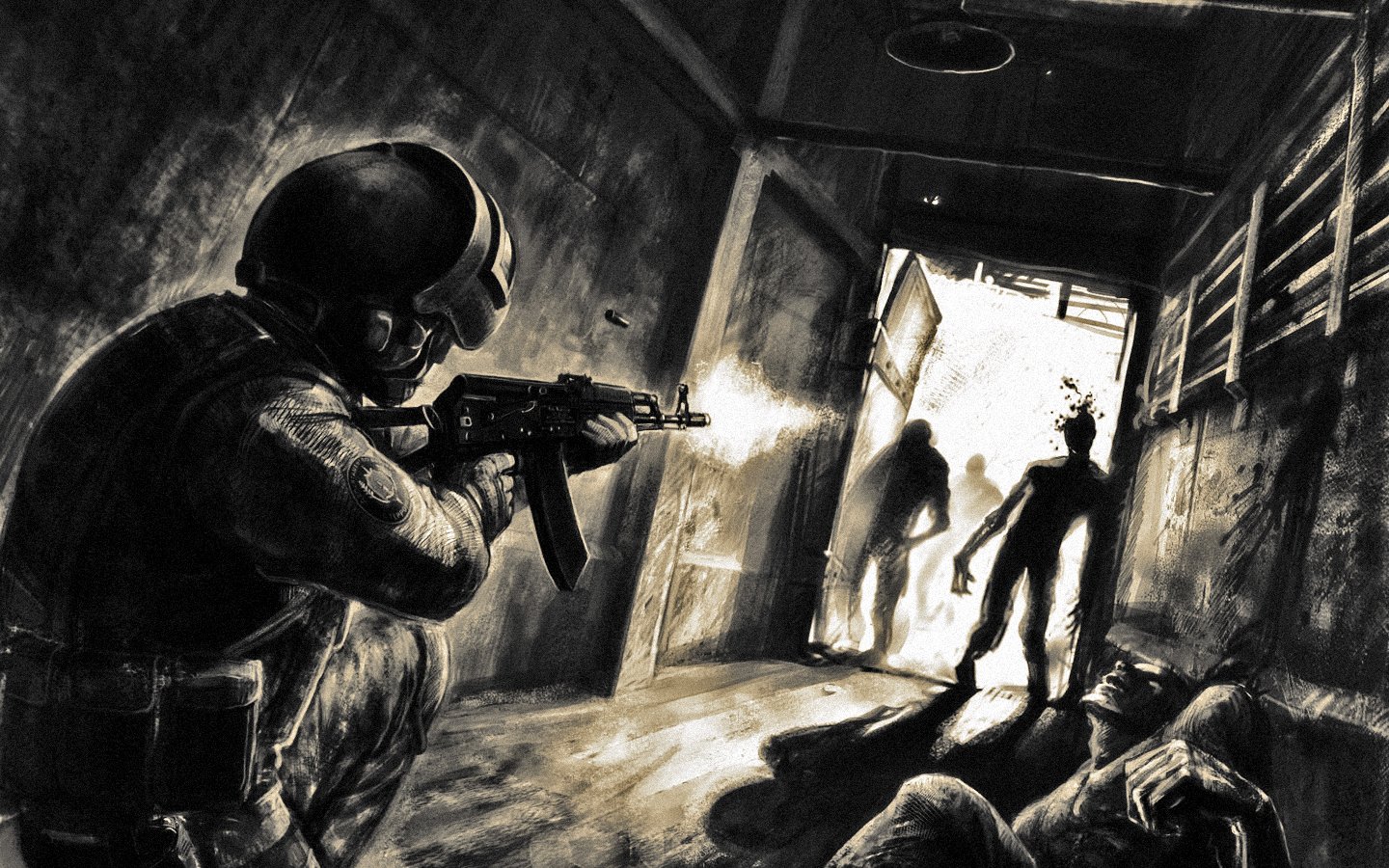 Soldiers Vs Zombies Art - HD Wallpaper 