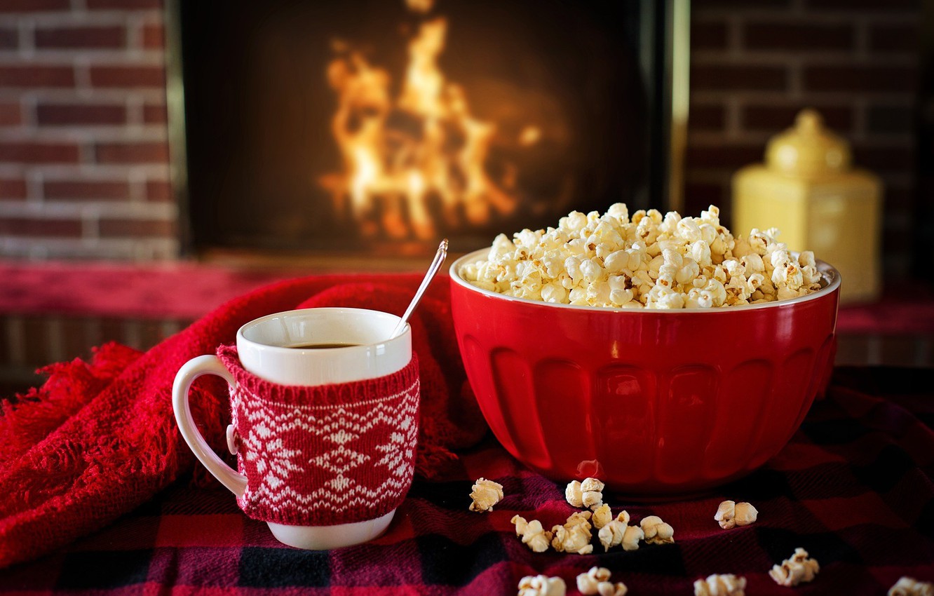 Photo Wallpaper Winter, Heat, Tea, Cup, Fireplace, - Warm And Cosy - HD Wallpaper 
